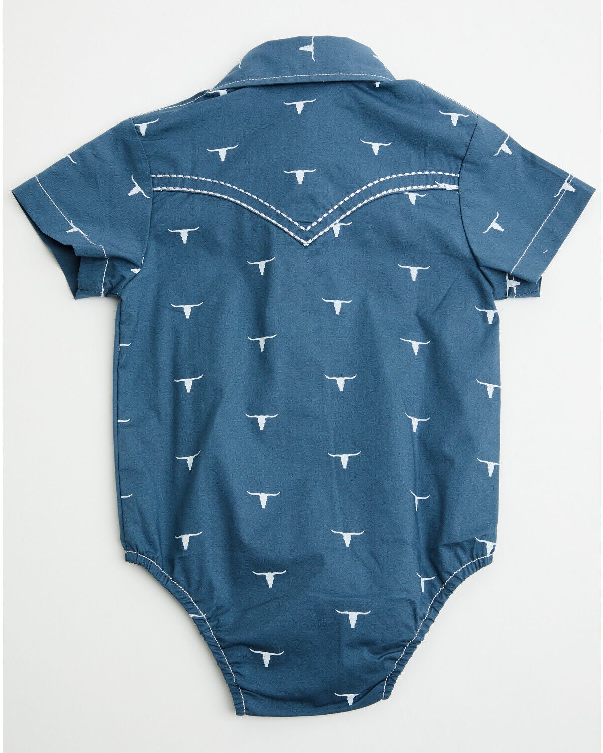 Image #3 - Cowboy Hardware Infant Boys' Scattered Skull Short Sleeve Pearl Snap Stretch Onesie, Blue, hi-res