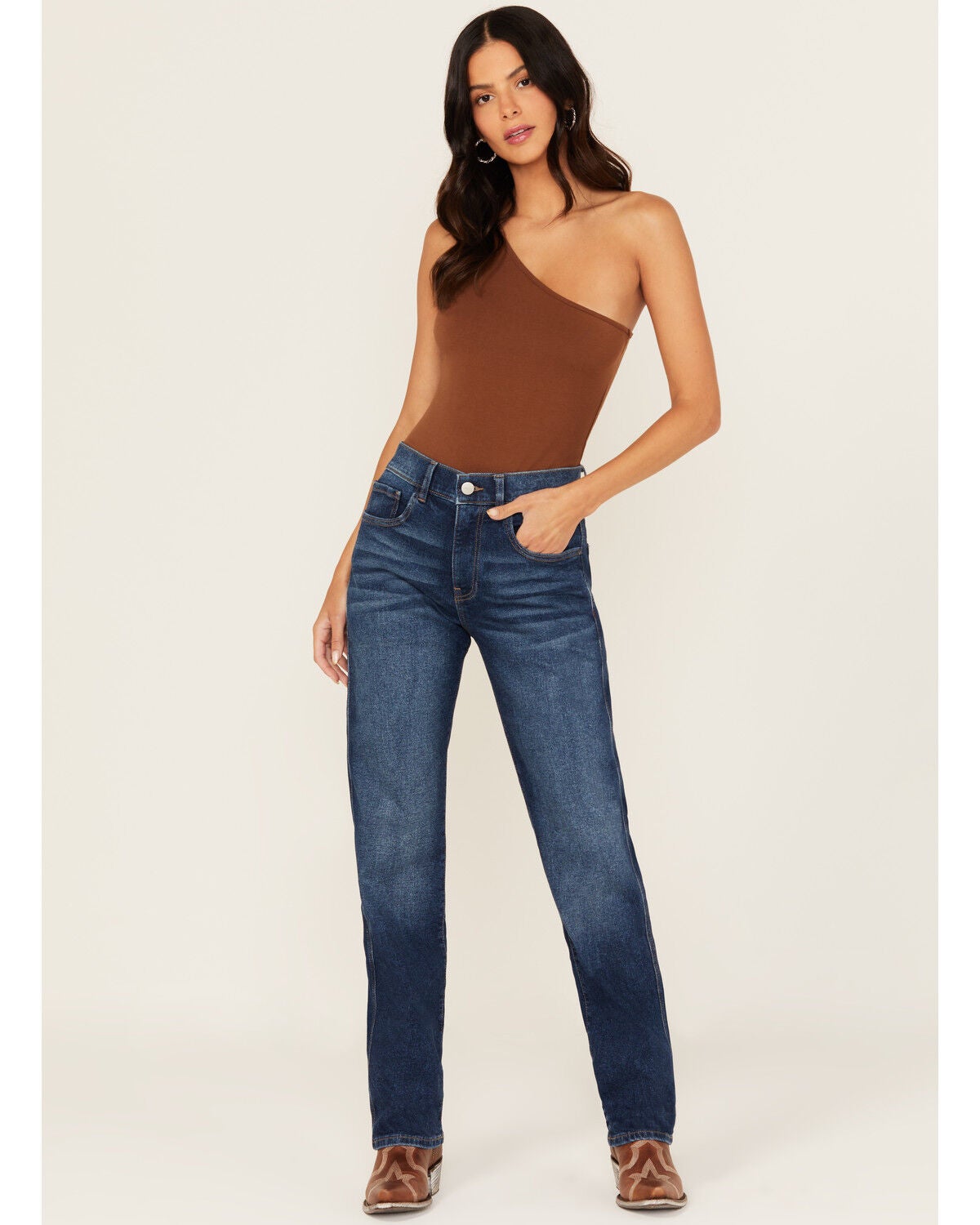 Warp + Weft Women's New Girl With An Old Soul Dark Wash High Rise Straight Leg Denim Jeans, Dark Wash, hi-res