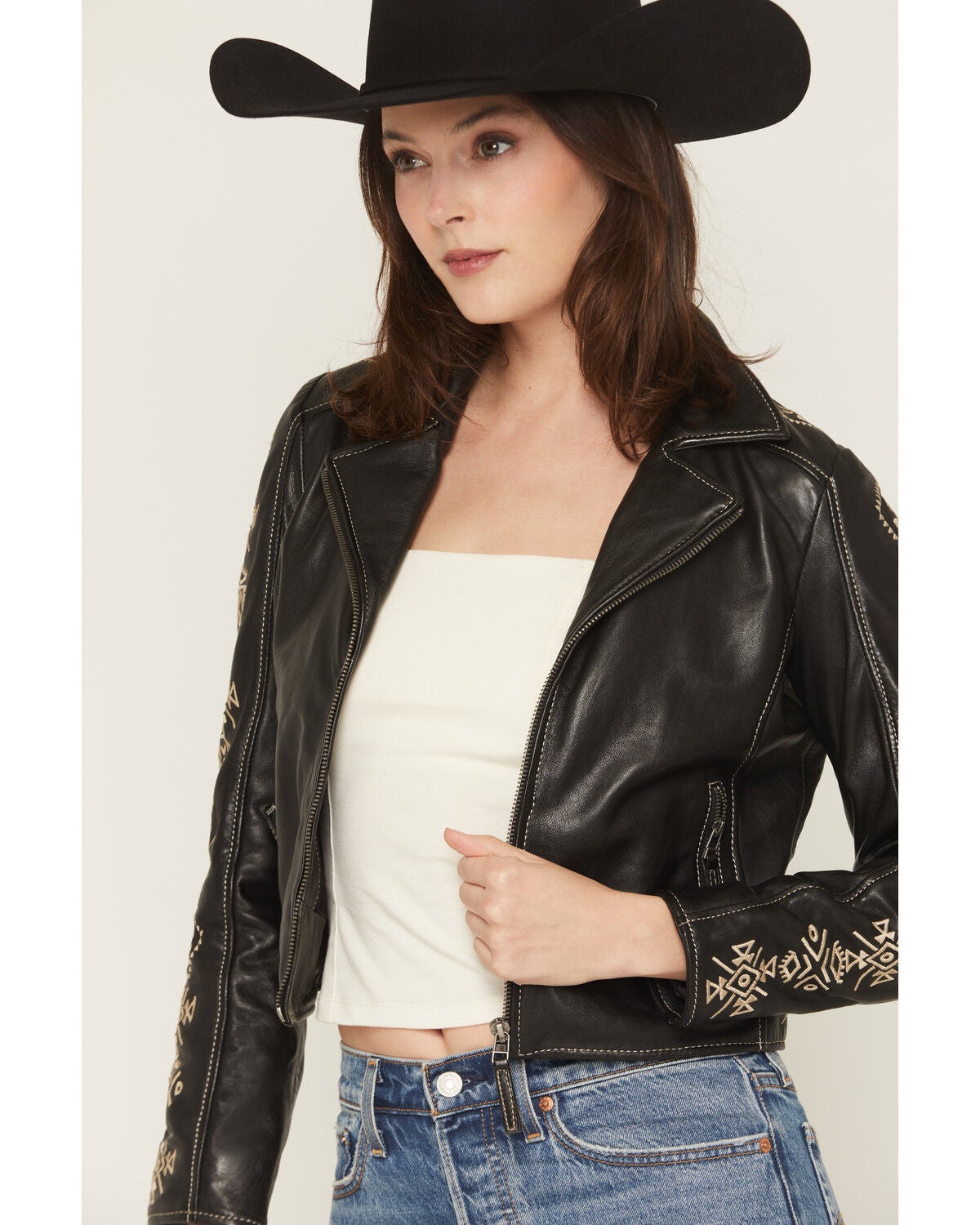 Image #2 - Mauritius Leather Women's Cora Embroidered Jacket, Black, hi-res