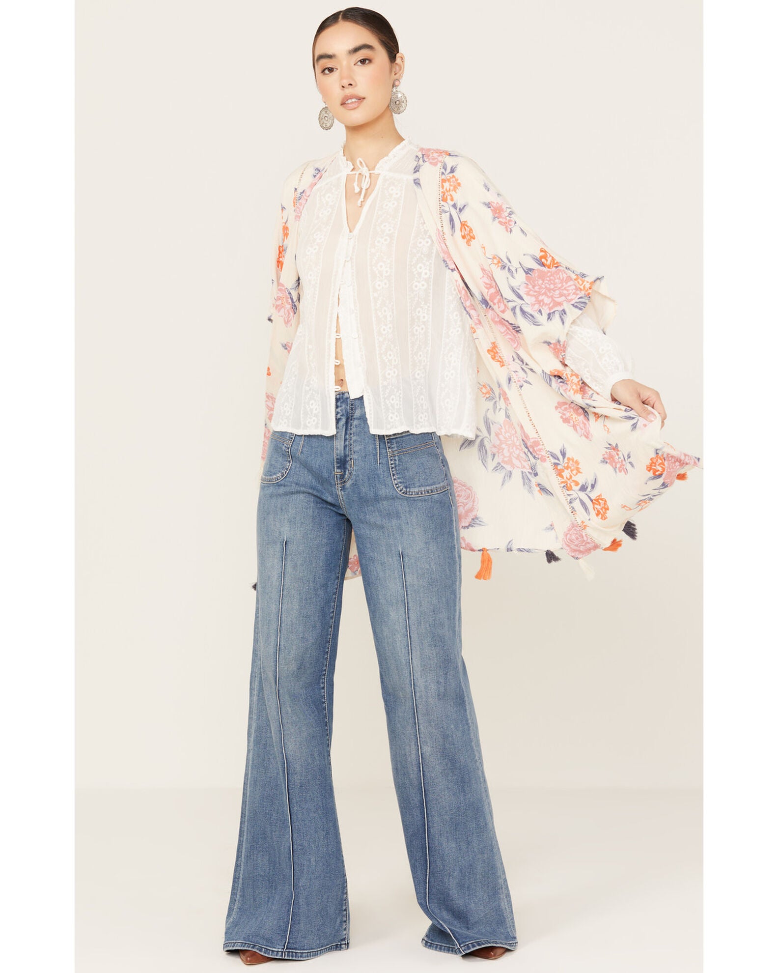 Product Name Angie Women's Floral Print Tassel Kimono