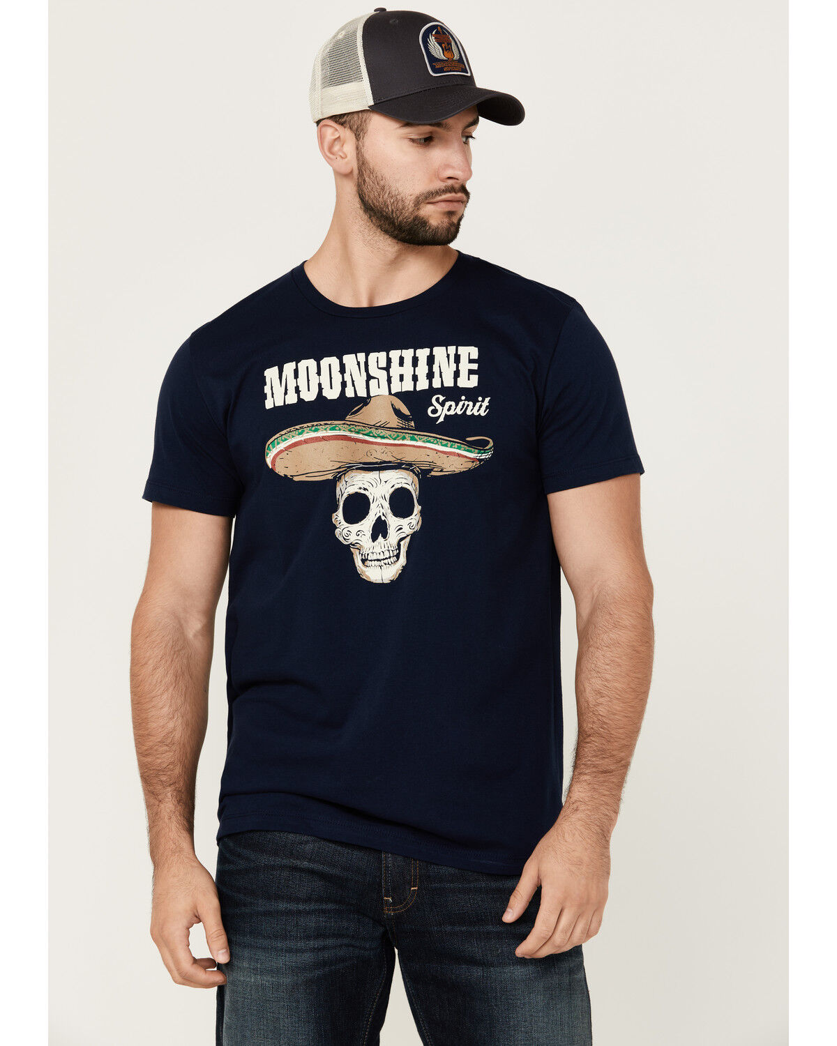 Image #1 - Moonshine Spirit Men's Party Skull Mariachi Short Sleeve Graphic T-Shirt, Navy, hi-res
