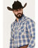 Ely Walker Men's Plaid Print Long Sleeve Pearl Snap Western Shirt, Blue, hi-res