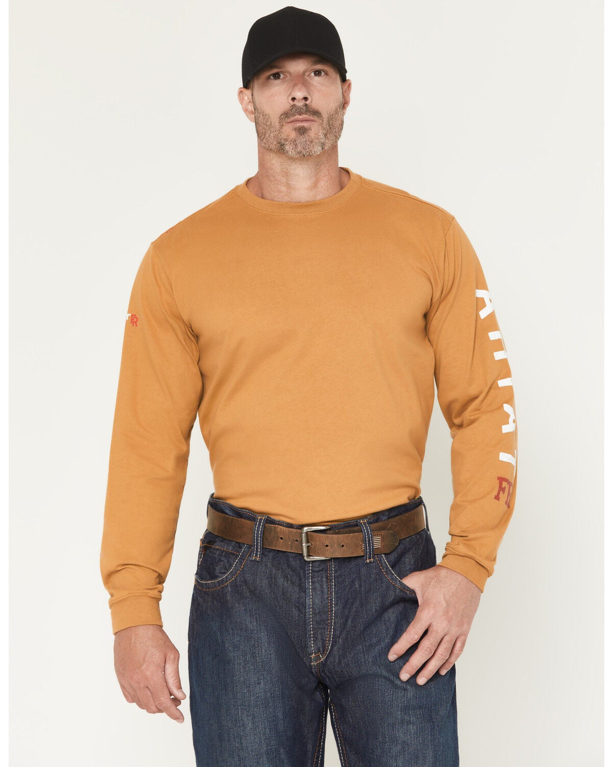 Image #4 - Ariat Men's FR Roughneck Skull Logo Long Sleeve Graphic Work Shirt, Mustard, hi-res