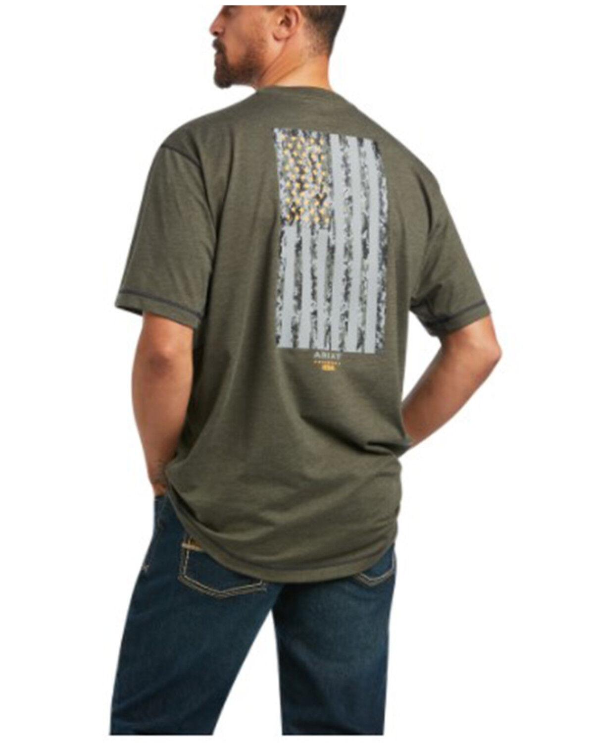 Image #2 - Ariat Men's Heather Sage Rebar Workman Reflective Flag Graphic Short Sleeve Work Pocket T-Shirt, Sage, hi-res