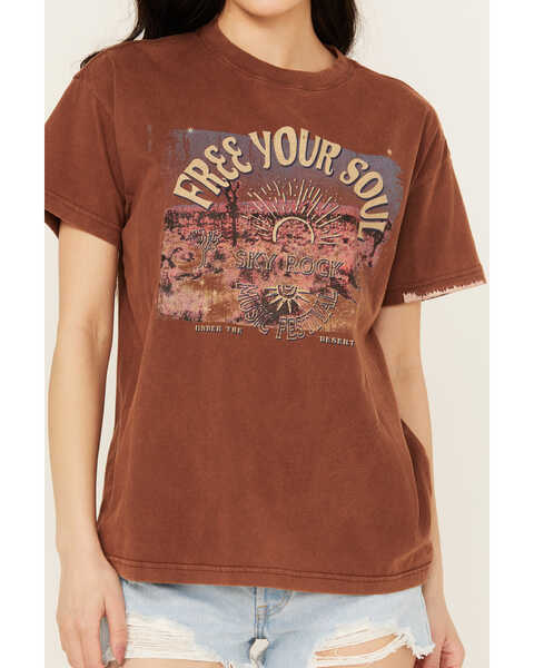 Image #3 - Cleo + Wolf Women's Free Your Soul Short Sleeve Cropped Graphic Tee, Chocolate, hi-res