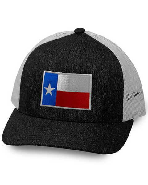 Image #1 - Oil Field Hats Men's Heather Black Texas Flag Patch Mesh-Back Ball Cap , Black, hi-res