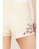 Shyanne Women's Mid Rise Americana Embroidered Shorts, White, hi-res