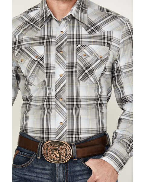 Image #3 - Wrangler Retro Men's Plaid Print Long Sleeve Snap Western Shirt , Grey, hi-res