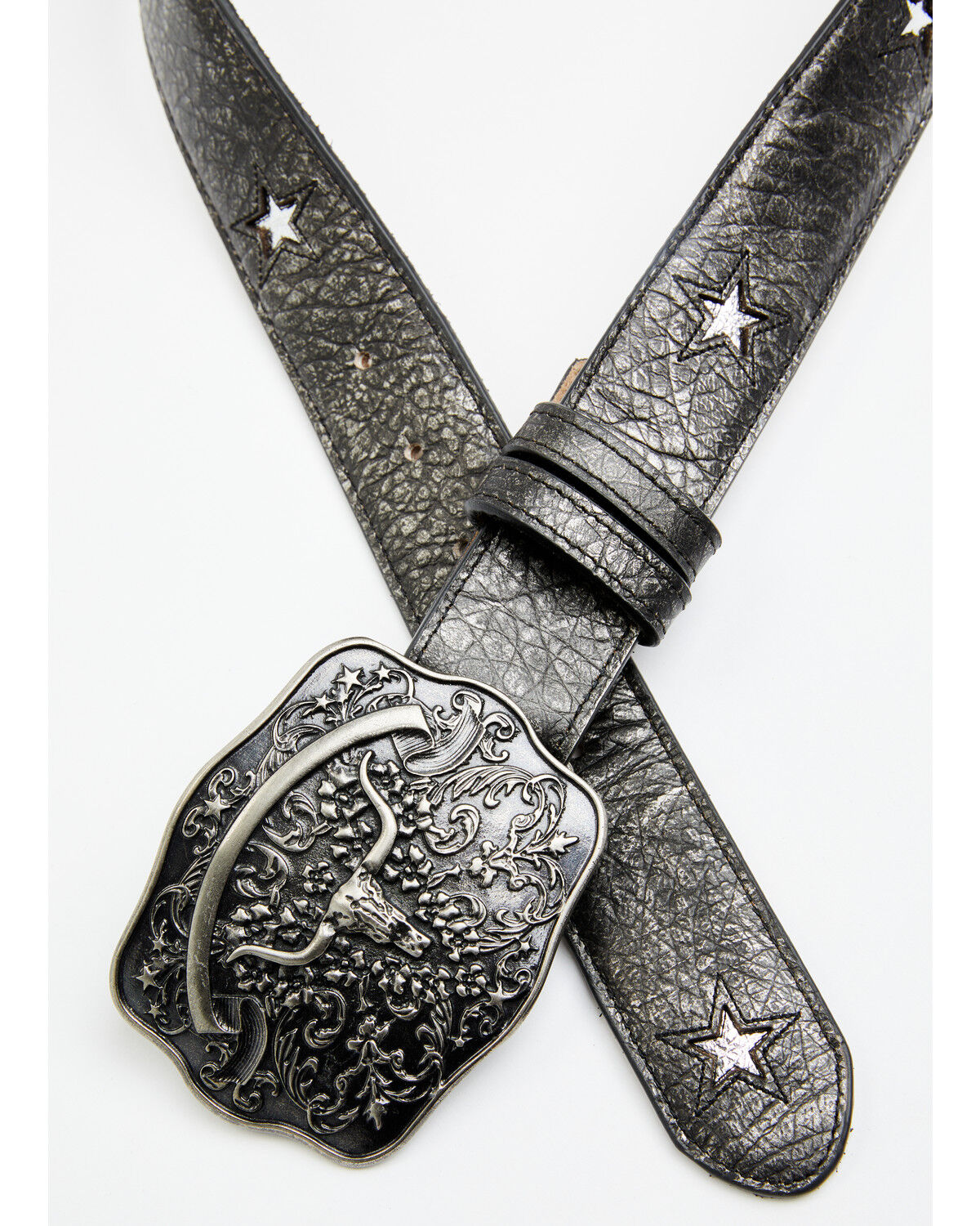 Image #2 - Idyllwind Women's Cordero Longhorn Buckle And Star Cutout Belt, Black, hi-res