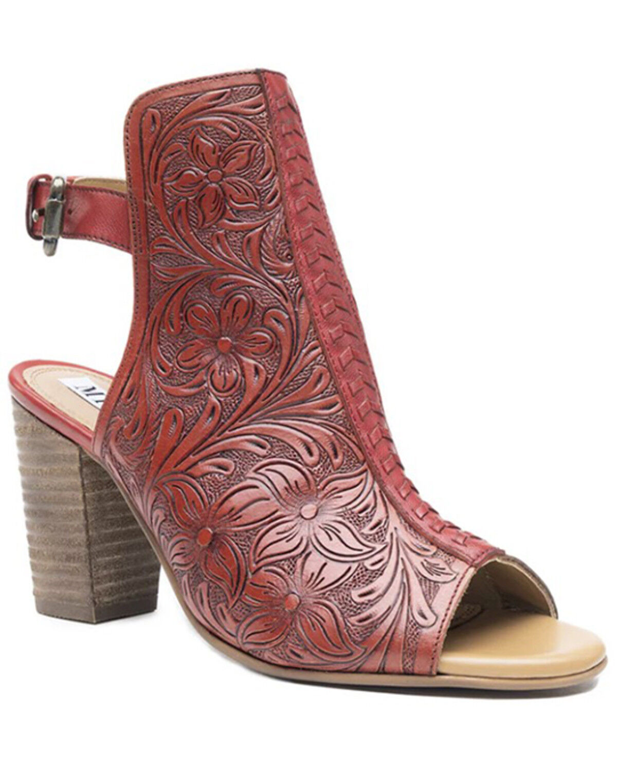 Image #1 - Myra Bag Women's Callandra High Front Hand Tooled Sandal Shoes, Red, hi-res