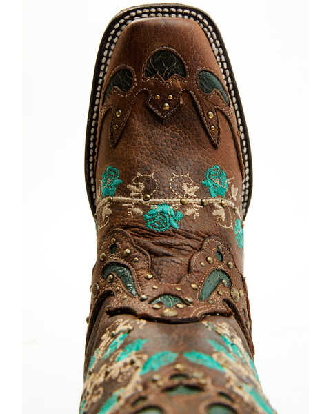 Corral Women's Studded Floral Embroidery Western Boots - Square Toe, Brown, hi-res