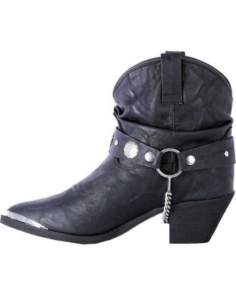 Image #3 - Dingo Women's Faux Concho Strap Slouch Booties - Pointed Toe, Black, hi-res