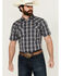 Image #1 - Gibson Men's Chain Link Plaid Print Short Sleeve Snap Western Shirt, Navy, hi-res