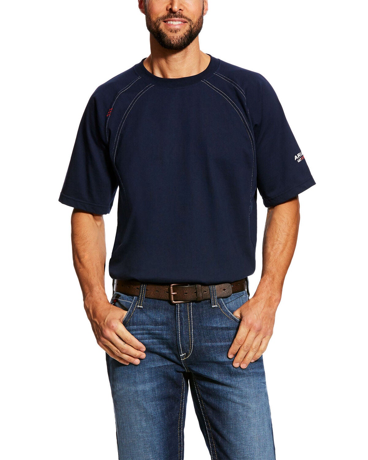 Ariat Men's FR Crew Short Sleeve Work T-Shirt - Tall, Navy, hi-res