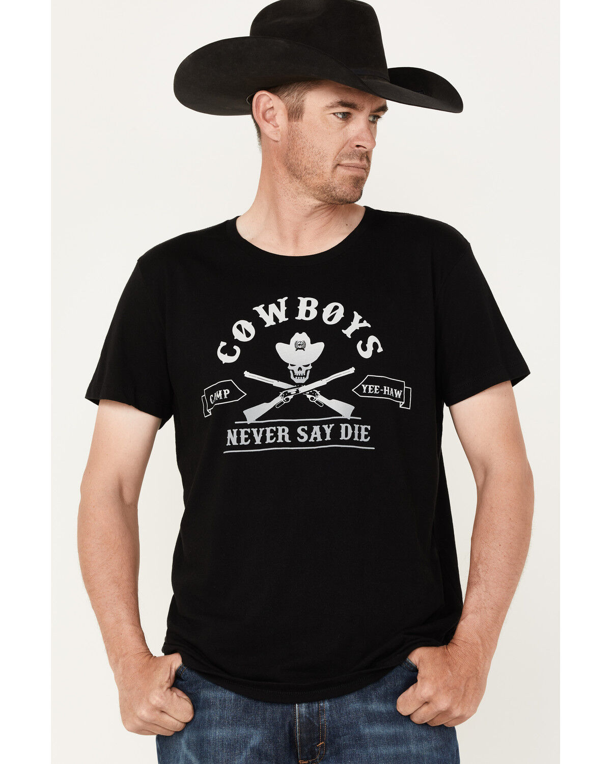 Image #2 - Cinch Men's Camp Yee-Haw Cowboys Never Say Die Graphic T-Shirt, Black, hi-res