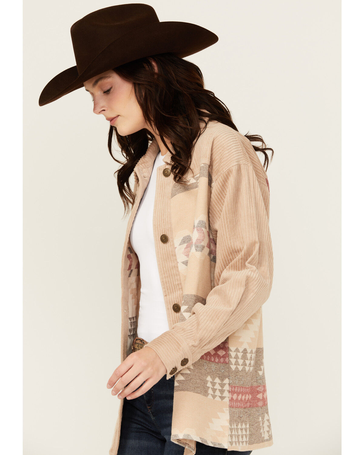 Image #2 - Shyanne Women's Wide Wale Southwestern Print Corduroy Shacket, Beige, hi-res