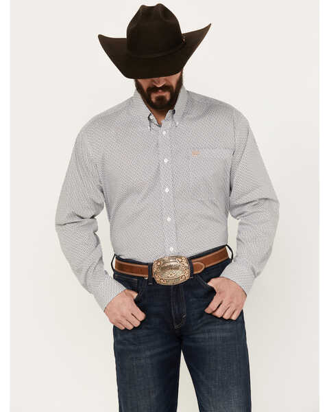 Image #1 - Cinch Men's Geo Print Long Sleeve Button-Down Stretch Western Shirt, White, hi-res