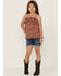Image #2 - Hayden Girls' Floral Print Coral Ruffle Top, Coral, hi-res