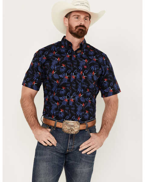 Image #1 - Ariat Men's Ike Fitted Short Sleeve Button Down Western Shirt, Black, hi-res