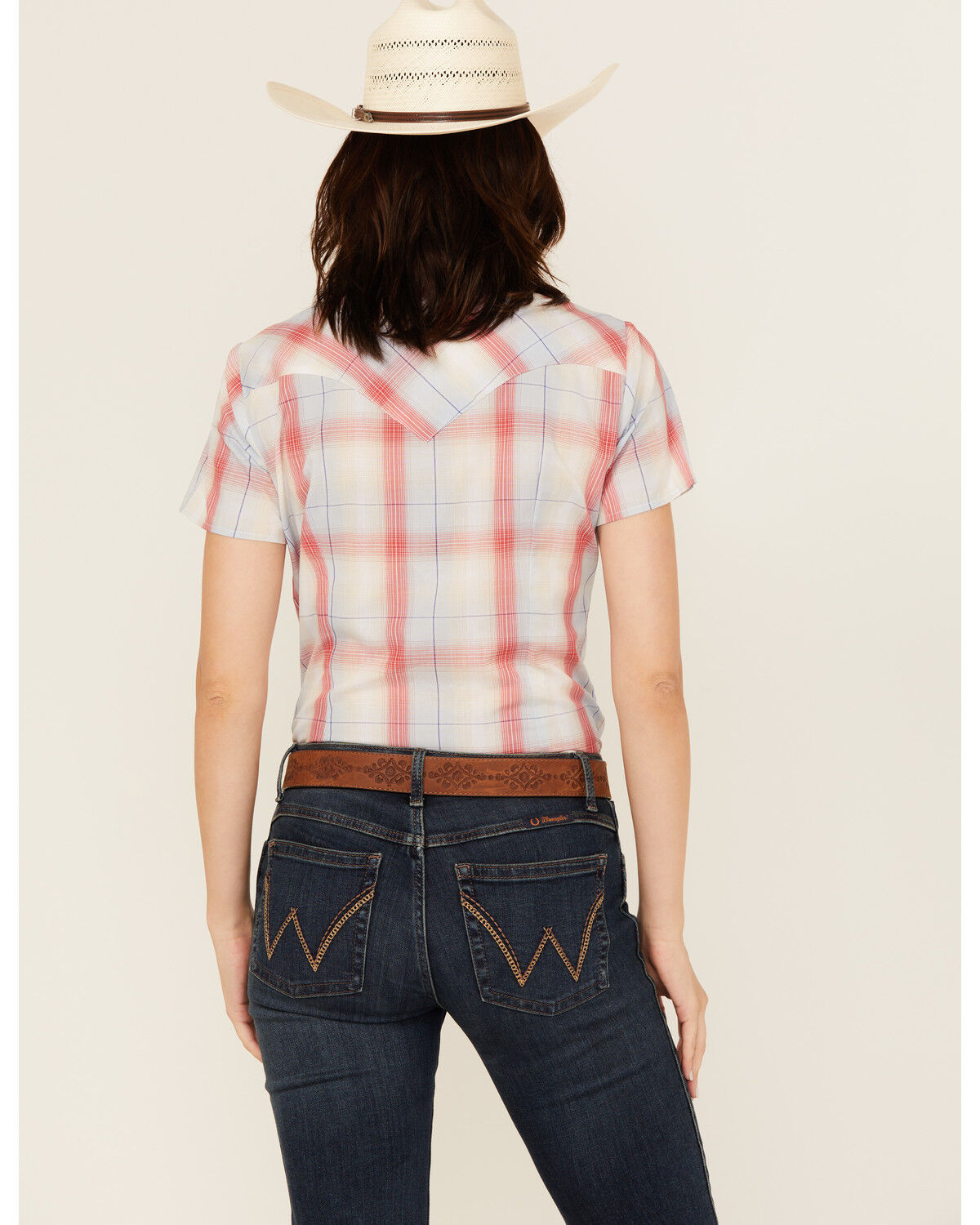 Image #4 - Wrangler Retro Women's Plaid Print Short Sleeve Pearl Snap Western Shirt, Blue, hi-res