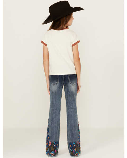 Image #3 - Grace in LA Girls' Medium Wash Floral Embroidered Stretch Flare Jeans , Medium Wash, hi-res