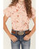 Image #3 - Shyanne Girls' Conversational Print Fringe Short Sleeve Snap Stretch Western Shirt, Light Pink, hi-res