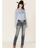 Image #4 - Kimes Ranch Women's Kaycee Denim Long Sleeve Western Pearl Snap Shirt, Dark Medium Wash, hi-res