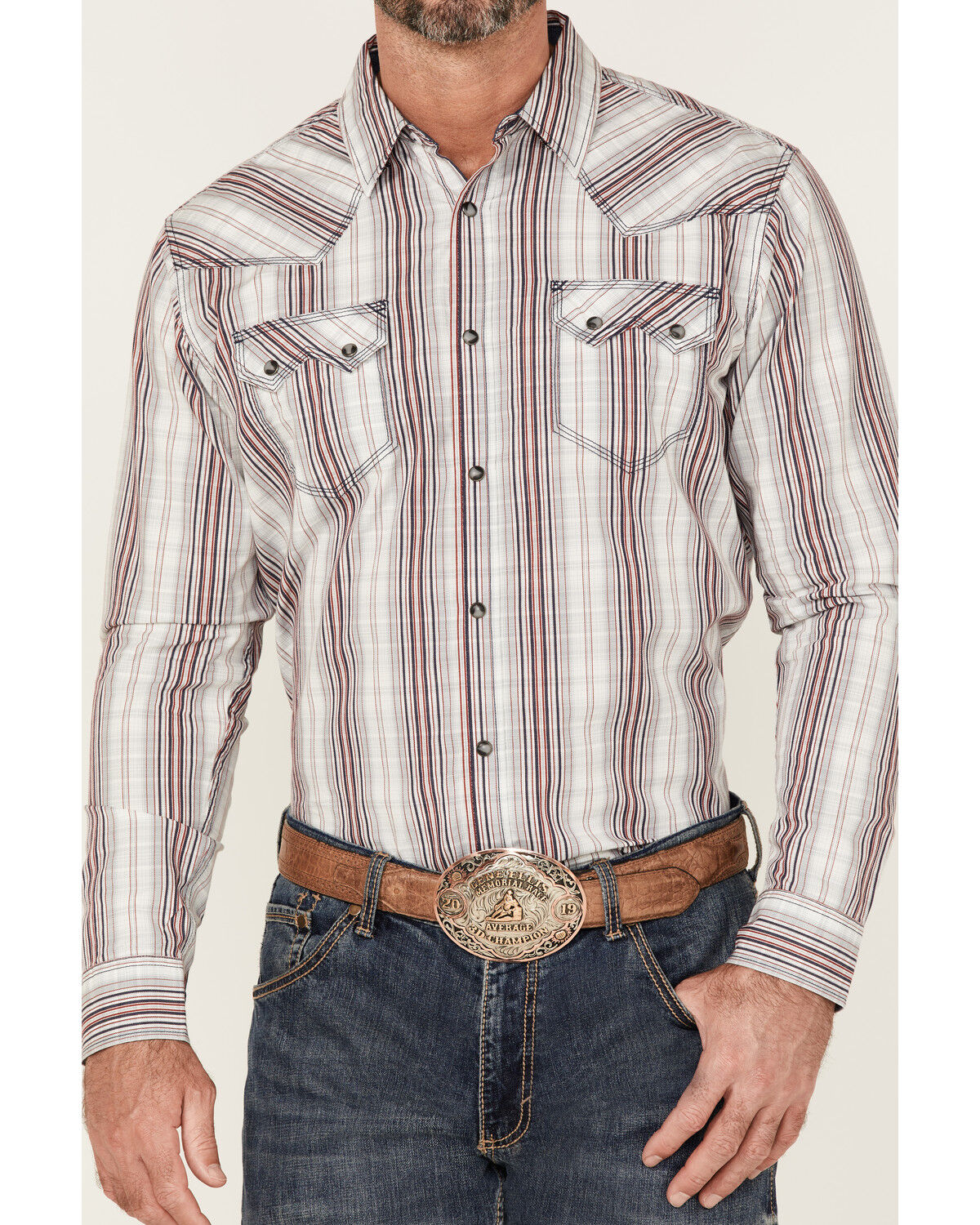 Image #3 - Moonshine Spirit Men's Stripe Plaid Long Sleeve Snap Western Shirt, White, hi-res
