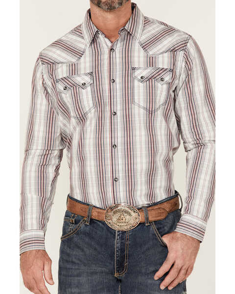 Moonshine Spirit Men's Stripe Plaid Long Sleeve Snap Western Shirt , White, hi-res