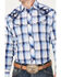 Image #3 - Roper Men's Embroidered Plaid Print Long Sleeve Pearl Snap Western Shirt, Blue, hi-res