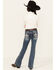 Image #3 - Grace in LA Girls' Medium Wash Mid Rise Floral Fleur de Lis Bootcut Jeans , Medium Wash, hi-res
