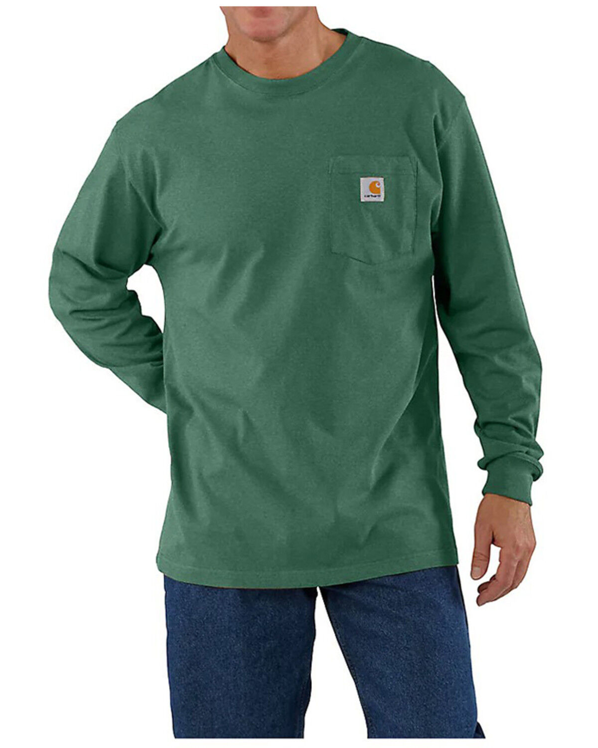Image #1 - Carhartt Men's Loose Fit Heavyweight Long Sleeve Pocket T-Shirt, Dark Green, hi-res
