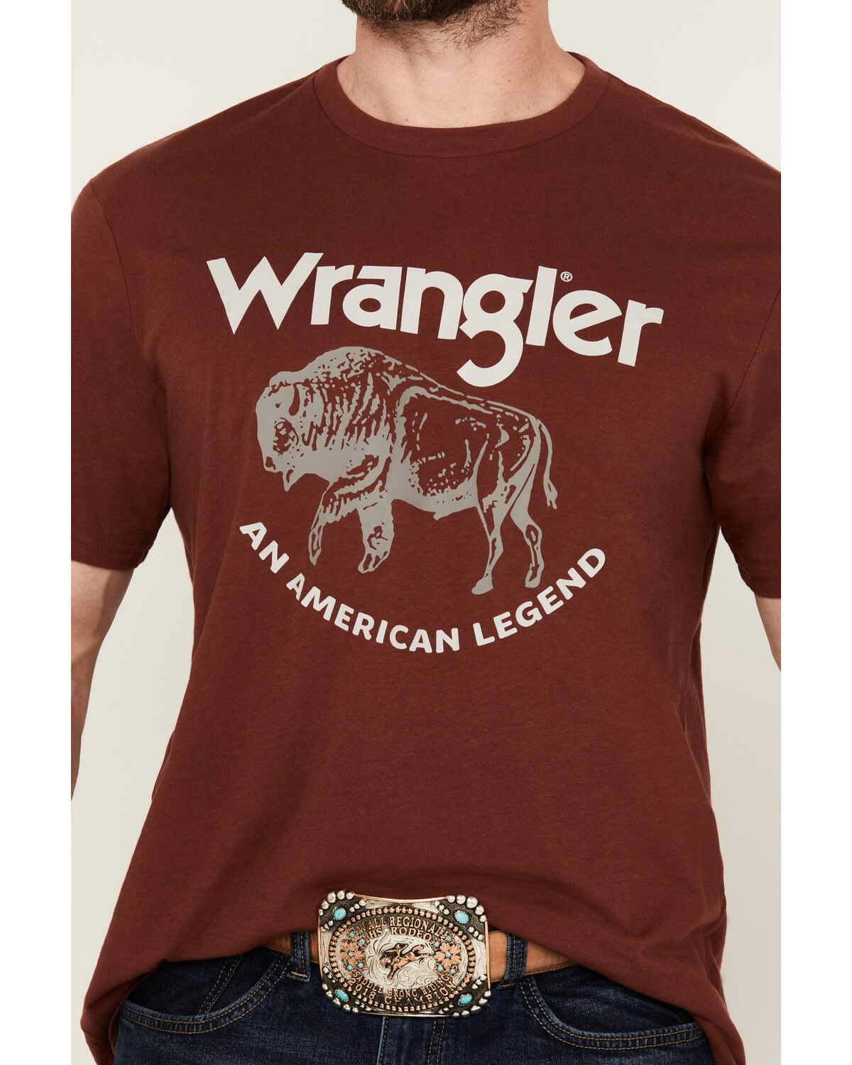 Image #3 - Wrangler Men's Boot Barn Exclusive Buffalo Logo Short Sleeve Graphic T-Shirt, Burgundy, hi-res
