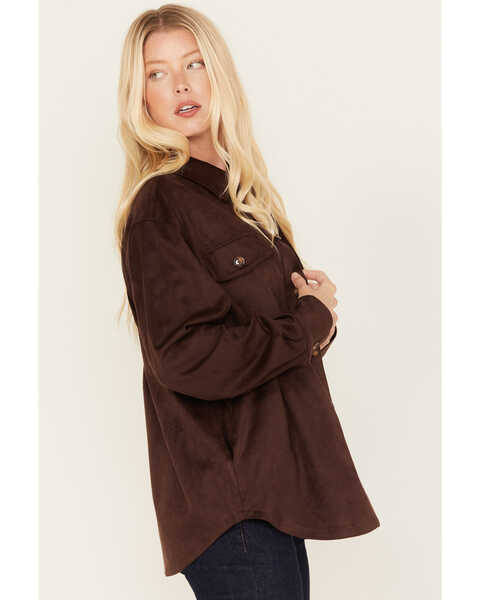Image #2 - Cleo + Wolf Women's Faux Suede Shacket, Chocolate, hi-res