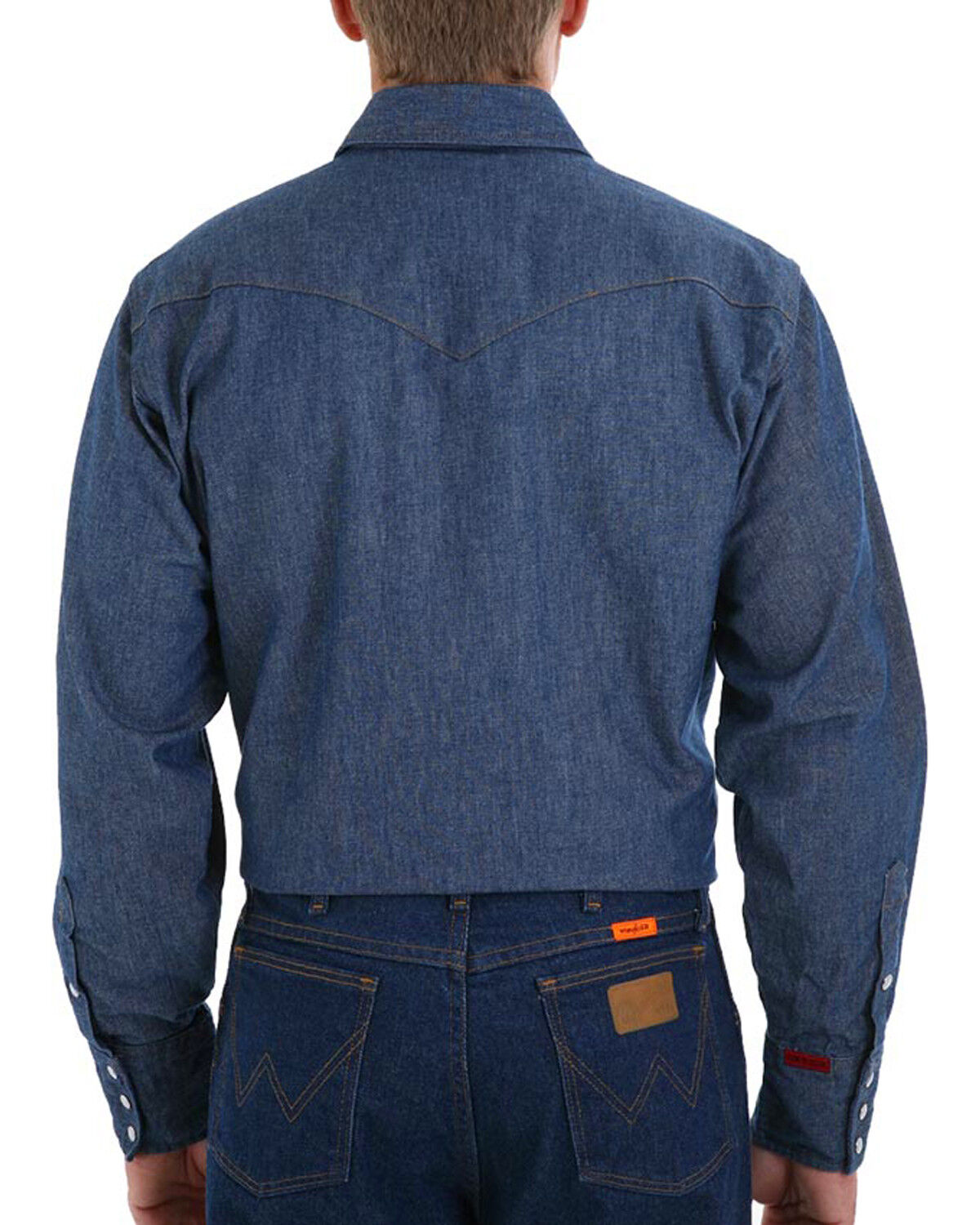 Image #3 - Wrangler Men's FR Long Sleeve Snap Western Work Shirt - Big, Blue, hi-res