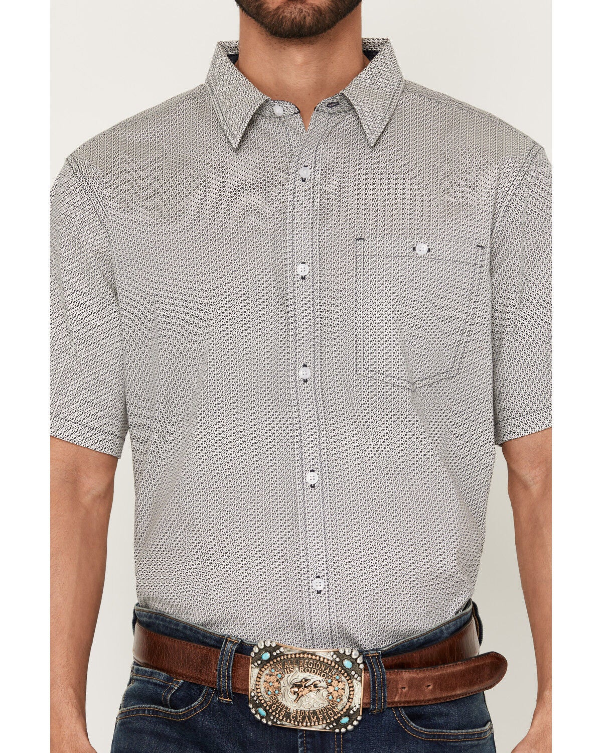 Image #3 - RANK 45&reg; Men's Charged Geo Print Short Sleeve Button-Down Stretch Western Shirt, Navy, hi-res