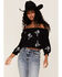 Shyanne Women's Floral Embroidered Off-Shoulder Crop Top, Black, hi-res