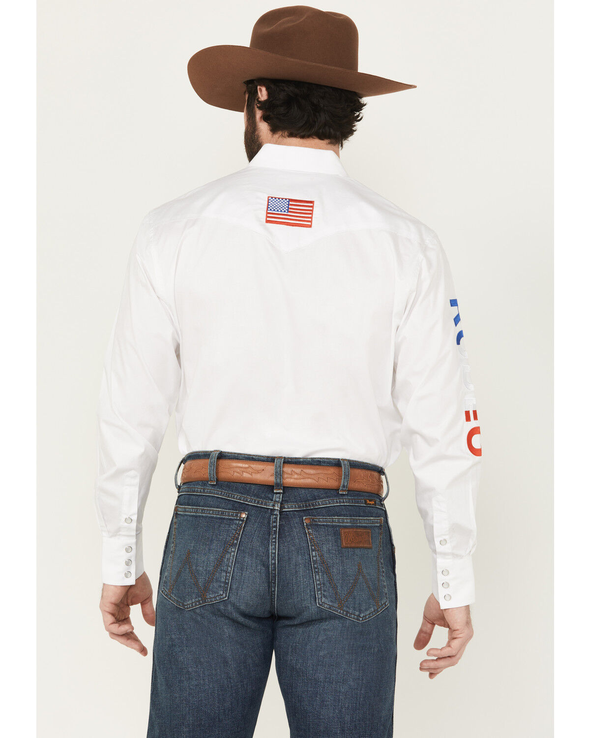 Image #4 - Rodeo Clothing Men's Boot Barn Exclusive America Solid Long Sleeve Pearl Snap Western Shirt, White, hi-res