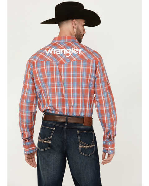 Image #4 - Wrangler Men's Logo Plaid Print Long Sleeve Snap Western Shirt , Red, hi-res