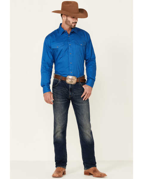 Image #2 - Roper Men's Amarillo Collection Solid Long Sleeve Western Shirt, Blue, hi-res