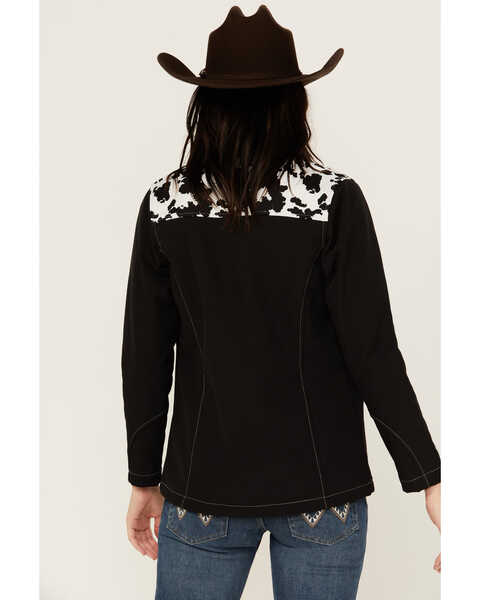 Image #4 - Cowgirl Hardware Women's Cow Print Yoke Softshell Jacket , Black, hi-res