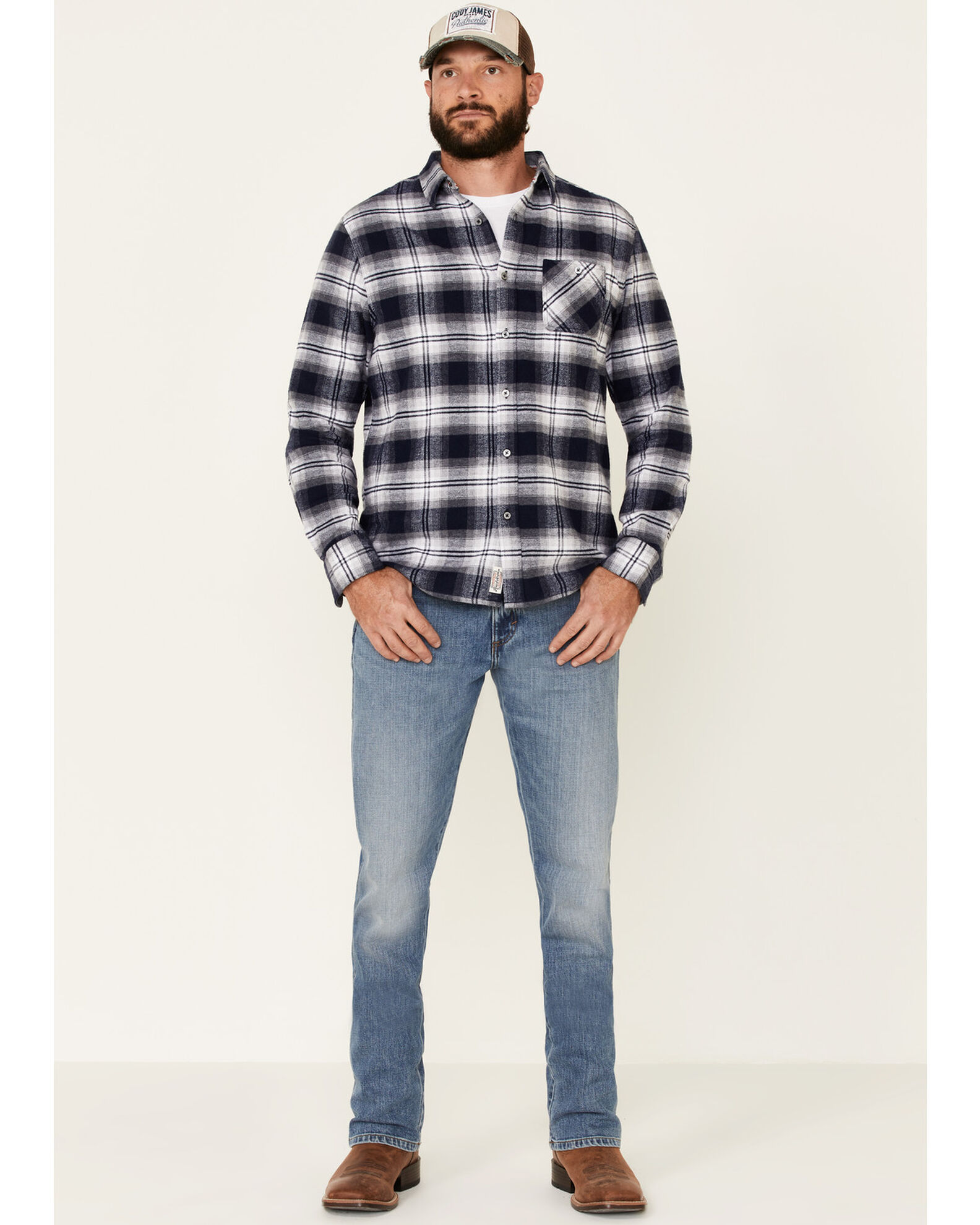Image #2 - Flag & Anthem Men's Hanston Large Plaid Long Sleeve Flannel Shirt, Navy, hi-res