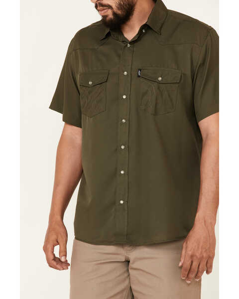 Hooey Men's Solid Habitat Sol Short Sleeve Snap Western Shirt , Olive, hi-res