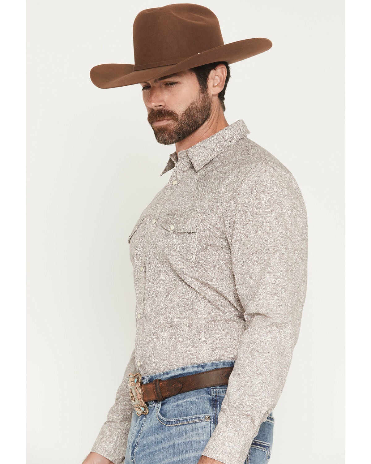Image #2 - Gibson Trading Co Men's Mind Trap Paisley Print Long Sleeve Snap Western Shirt - Big, Ivory, hi-res