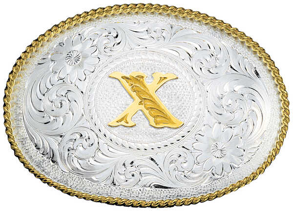 Montana Silversmiths Engraved Initial X Western Belt Buckle, Multi, hi-res