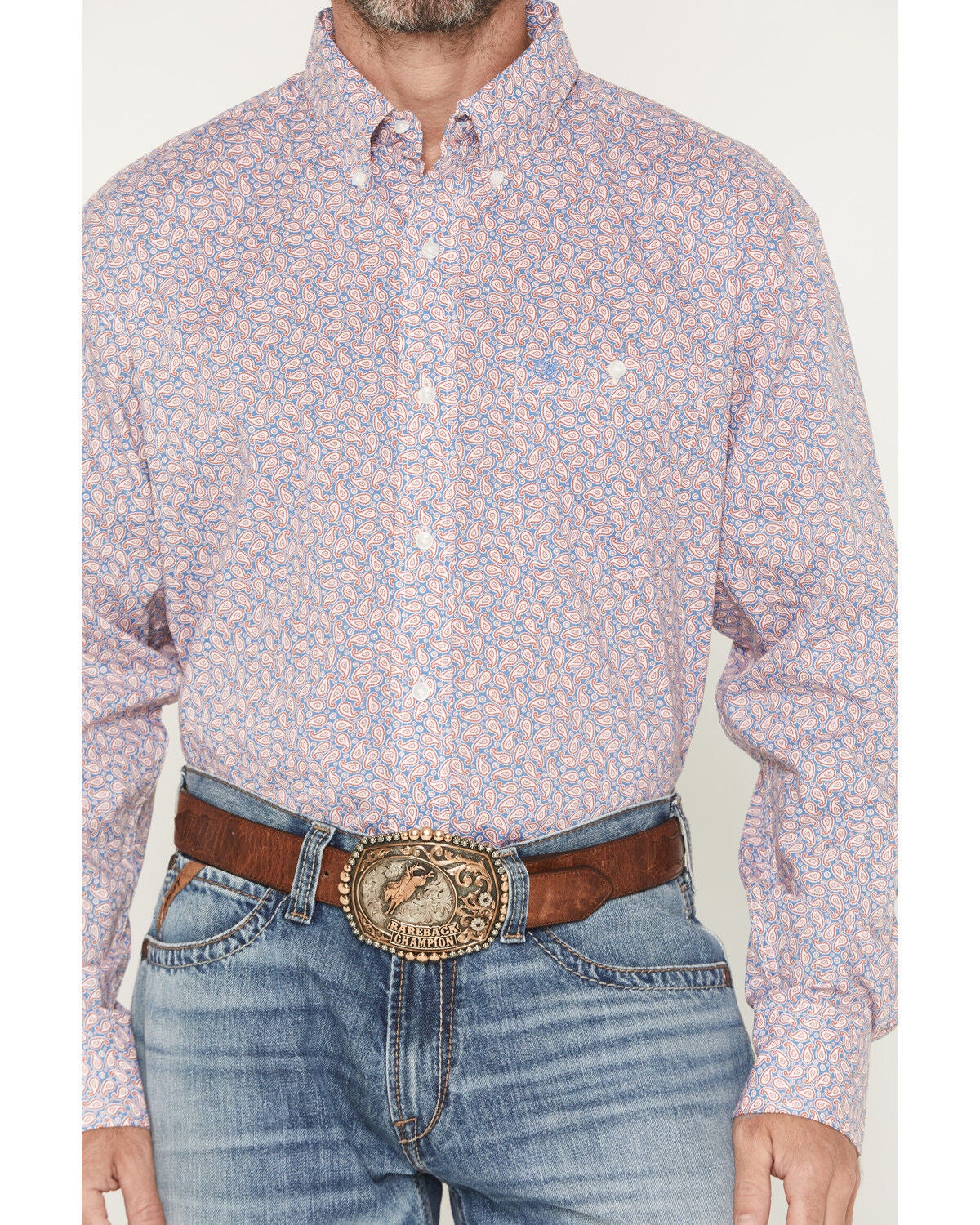 Image #3 - Wrangler Men's Paisley Print Long Sleeve Button-Down Stretch Western Shirt, Red, hi-res
