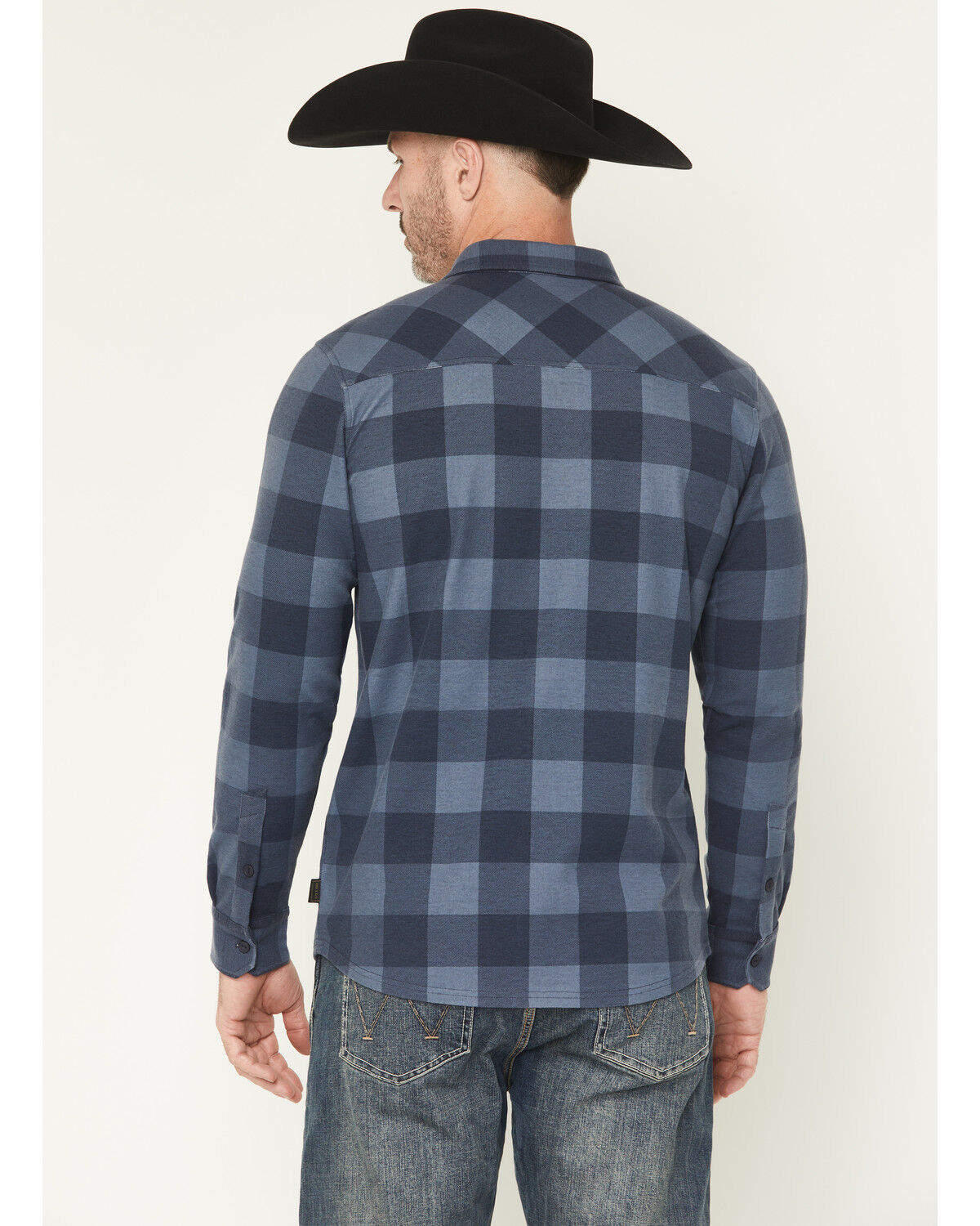 Image #4 - Brothers and Sons Men's Kent Plaid Print Long Sleeve Button-Down Stretch Western Shirt, Indigo, hi-res