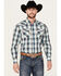 Image #1 - Rodeo Clothing Men's Plaid Print Long Sleeve Western Snap Shirt, Turquoise, hi-res