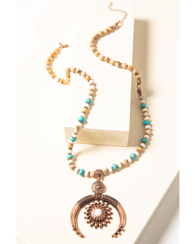 Shyanne Women's Desert Dreams Beaded Crescent Necklace, Rust Copper, hi-res
