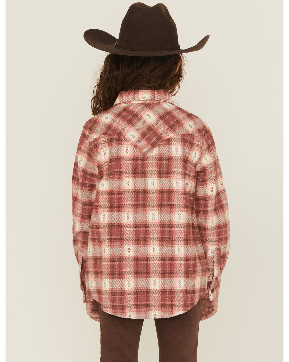 Image #4 - Wrangler Girls' Plaid Print Long Sleeve Snap Flannel Shirt, Rust Copper, hi-res